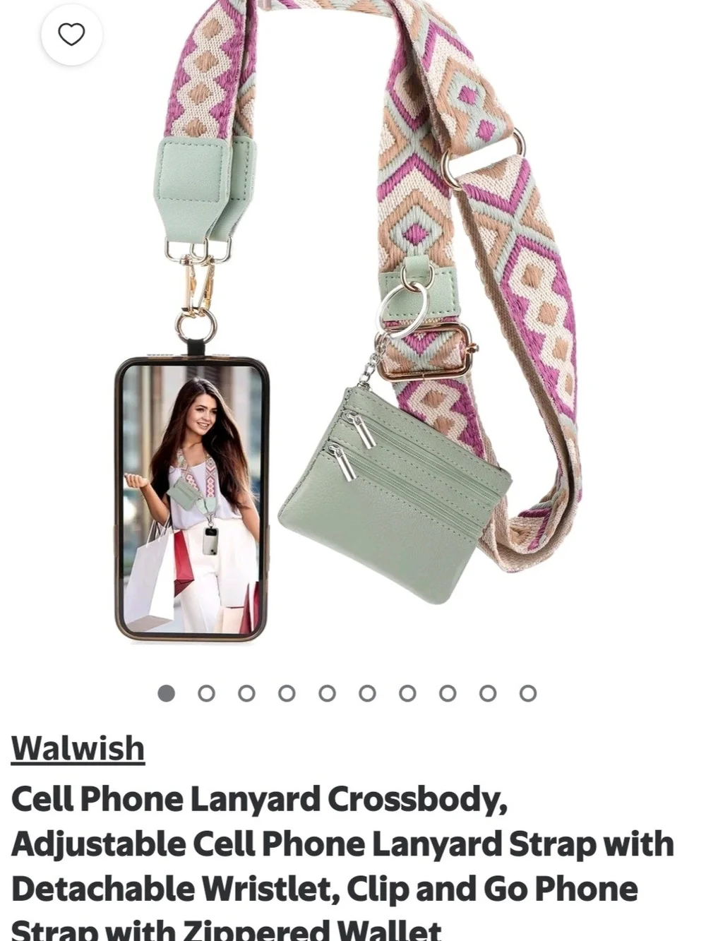 Mint Green Phone Lanyard Crossbody with Detachable Wallet